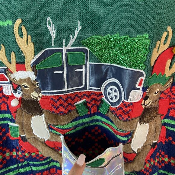 Blizzard Bay Ugly Christmas Sweater Men's Medium Reindeer Beer Holder Drinking - Picture 2 of 7